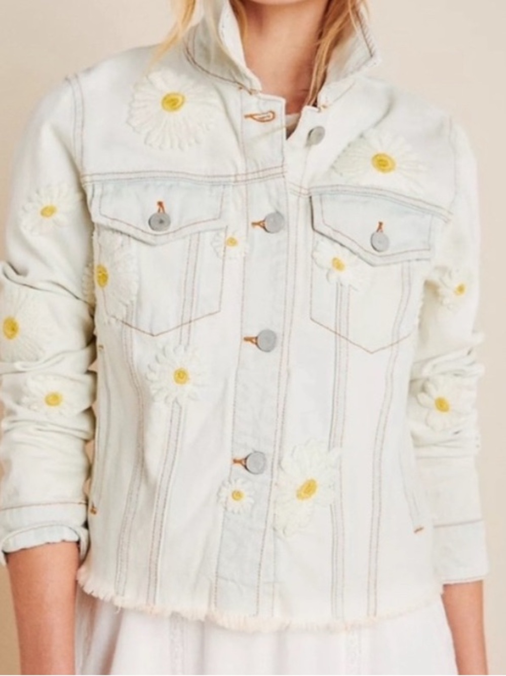 Blank NYC Anthropologie floral daisy denim jacket size Medium